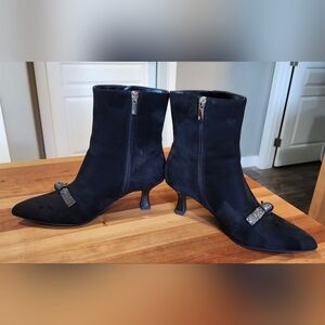 Jones New York Black Heeled Boots with Silver Accents. Like New!